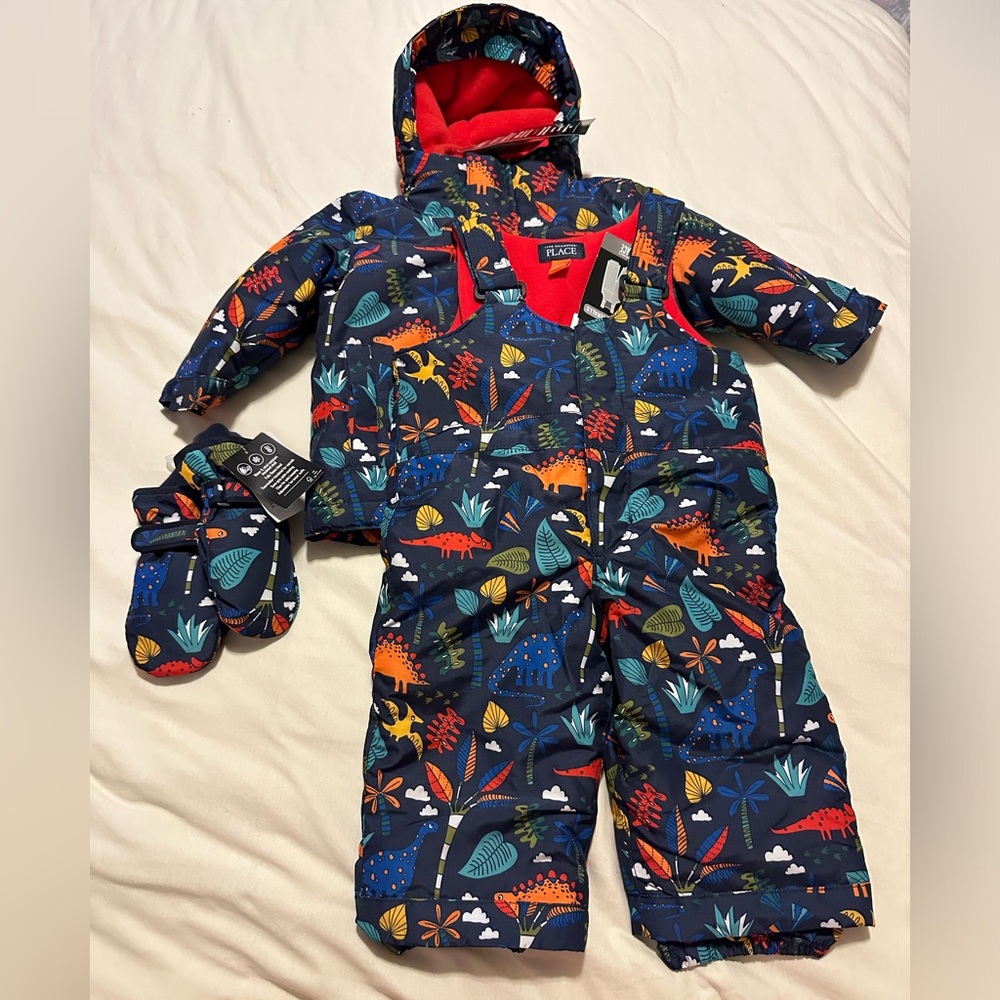 🦖 NWT Children’s place toddler snowsuit winter jacket gloves set 12-18m 🦕